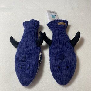 Knitwits Delux Shark Mittens Knit Wool Fleece Lined Youth Adult‎ Small Blue Jaws